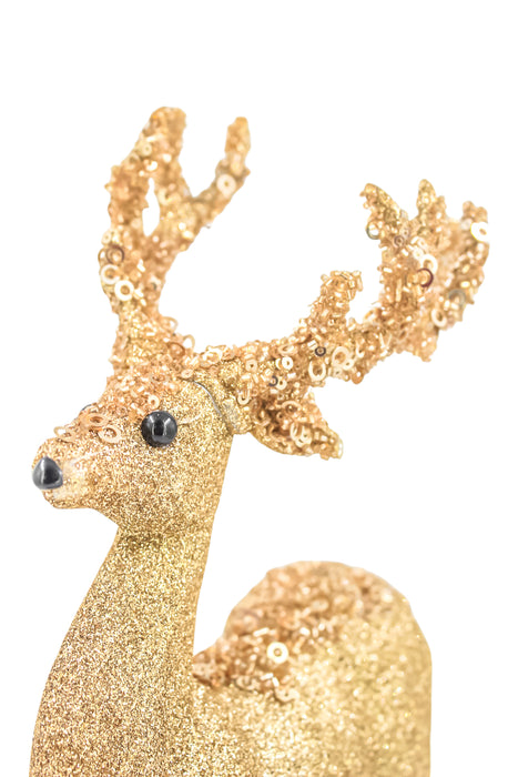 Figura decorativa de venado bañada en diamantina dorada elegancia festiva para tu decoración navideña