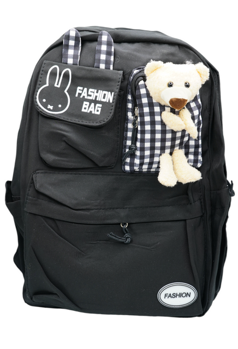 Mochila infantil de poliéster con múltiples compartimentos y adorno de oso para pequeños aventureros colores varios