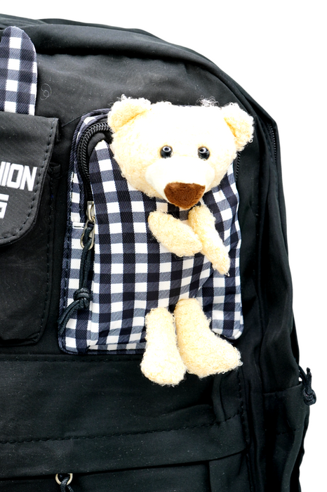 Mochila infantil de poliéster con múltiples compartimentos y adorno de oso para pequeños aventureros colores varios