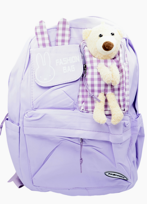 Mochila infantil de poliéster con múltiples compartimentos y adorno de oso para pequeños aventureros colores varios