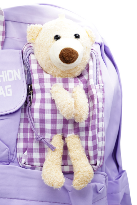 Mochila infantil de poliéster con múltiples compartimentos y adorno de oso para pequeños aventureros colores varios