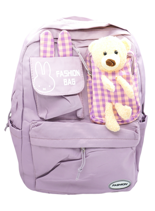 Mochila infantil de poliéster con múltiples compartimentos y adorno de oso para pequeños aventureros colores varios