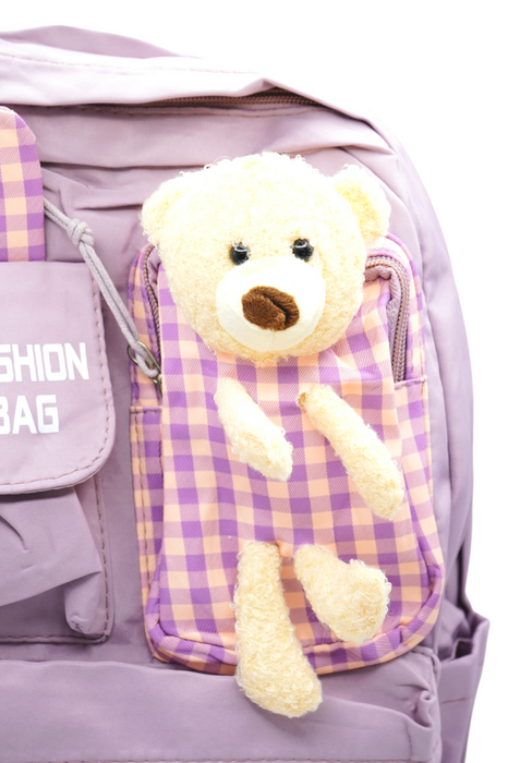 Mochila infantil de poliéster con múltiples compartimentos y adorno de oso para pequeños aventureros colores varios