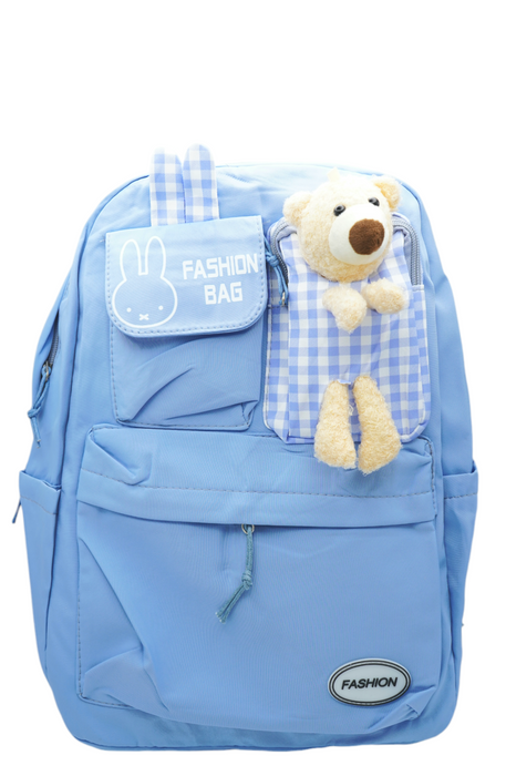 Mochila infantil de poliéster con múltiples compartimentos y adorno de oso para pequeños aventureros colores varios