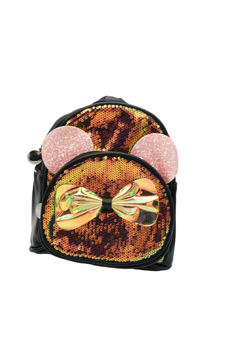 Mochila para infantes de lentejuela en colores varios con decoracion de liston y orejitas