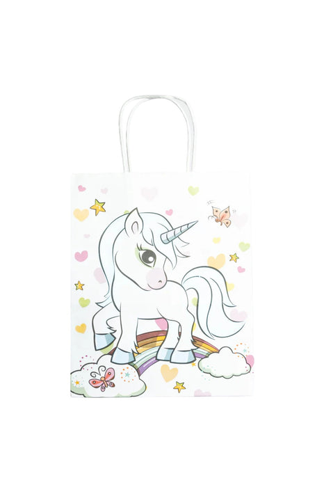 Paquete de bolsa para regalo color blanco diseño pequeño unicornio 12 piezas