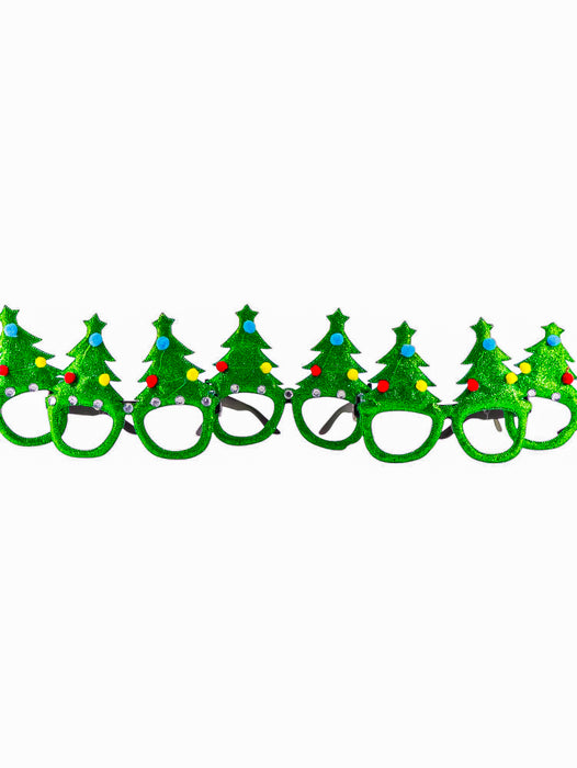 Paquete de 12 lentes decorados con arboles de navidad en color verde