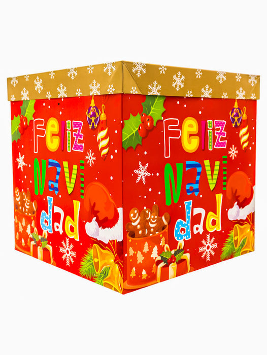 Paquete de 12 cajas cuadradas de regalo con leyenda de feliz navidad en colores surtidos