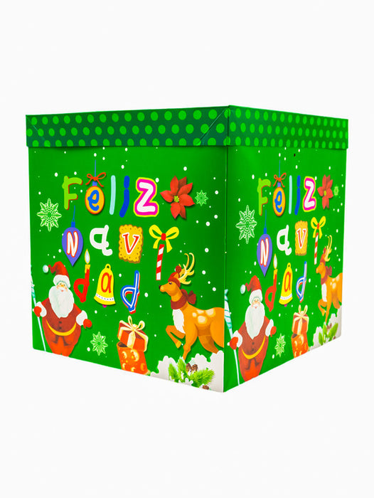 Paquete de 12 cajas cuadradas de regalo con leyenda de feliz navidad en colores surtidos