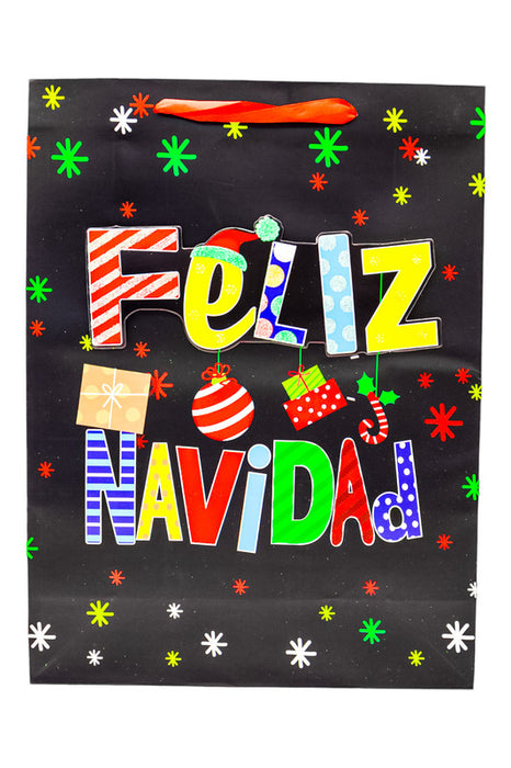 Paquete de 12 bolsas de regalo con leyenda de feliz navidad en colores y modelos varios