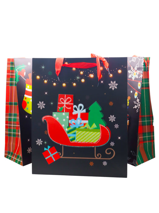 Paquete de 12 bolsas de regalo con estampado de navidad en color negro en medida mediana