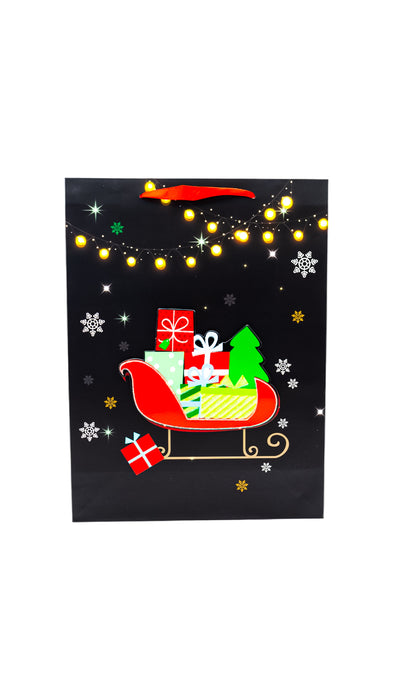 Paquete de 12 bolsas de regalo con estampado de navidad en color negro en medida grande