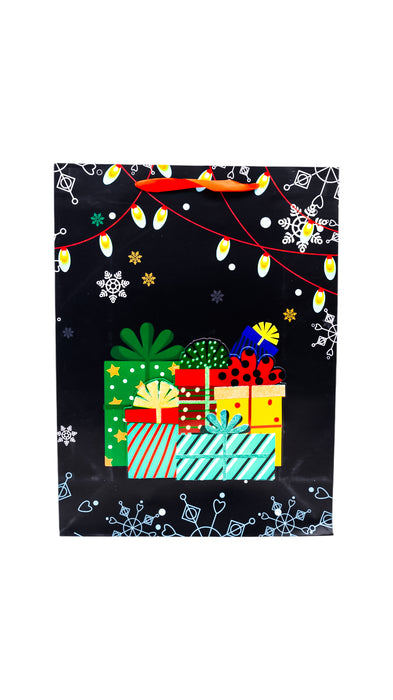 Paquete de 12 bolsas de regalo con estampado de navidad en color negro en medida grande