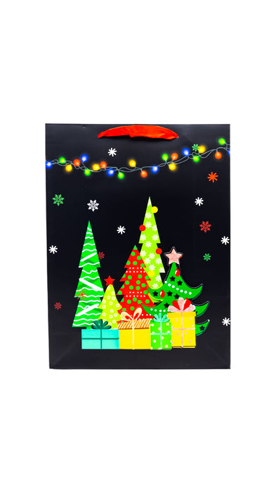 Paquete de 12 bolsas de regalo con estampado de navidad en color negro en medida grande