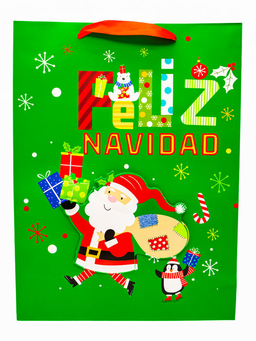 Paquete de 12 bolsas de regalo con leyenda de feliz navidad y estampado festivo ideal para tus obsequios