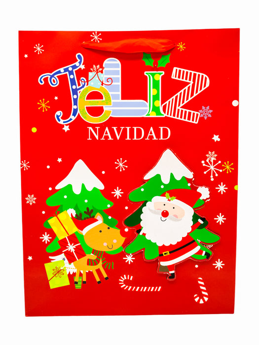 Paquete de 12 bolsas de regalo con leyenda de feliz navidad y estampado festivo ideal para tus obsequios