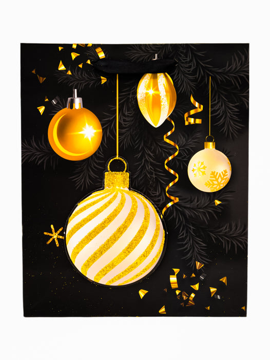 Paquete de 12 bolsas de regalo con estampado de navidad en color negro con dorado tamaños varios