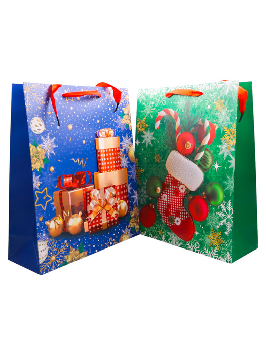 Paquete de bolsas para regalo con diseño navideño y detalles diamantados para presentar tus regalos de navidad con un toque elegante y brillante 12 piezas