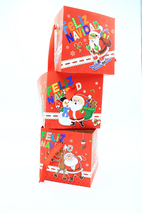 Paquete de cajas cuadradas en cartulina roja con diseños navideños elegantes ideal para regalos de navidad 12 piezas