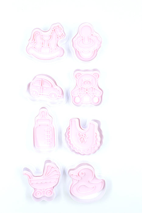 Set de moldes de galleta para baby shower color rosa 8 piezas.