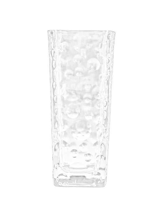 Vaso con forma cuadrada de vidrio transparente con modelo de burbujas