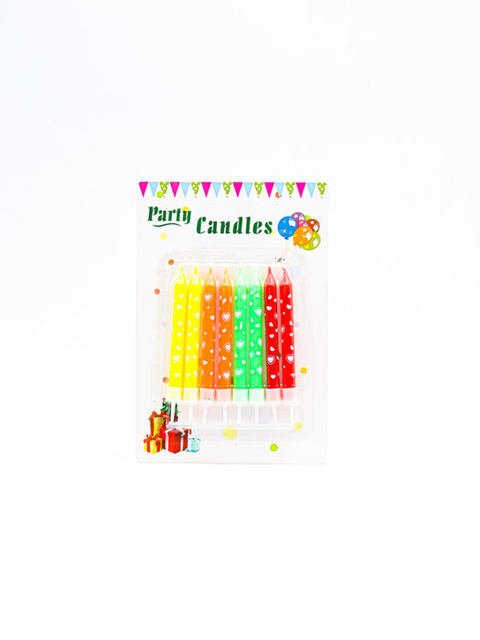 Conjunto de 8 velas para pastel y fiesta en colores surtidos en tono neon con estampado de corazones