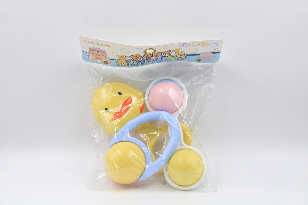 Paquete de sonajas de patito en tonos pastel para bebes  3 piezas con agarradera y pelotas moviles para niños y niñas