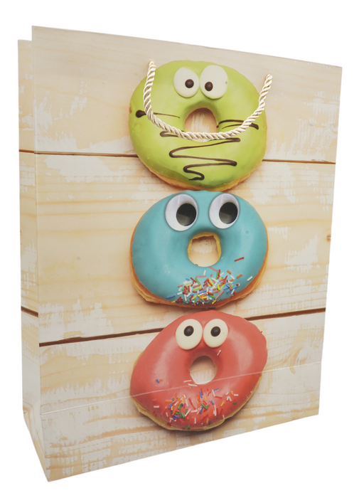 Paquete de bolsas para regalo con diseño animado de donas con ojitos para empacar regalos en cumpleaños infantiles o temáticos