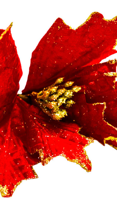 Flor de noche buena plegable de tela suave en colores varios con detalles adiamantados