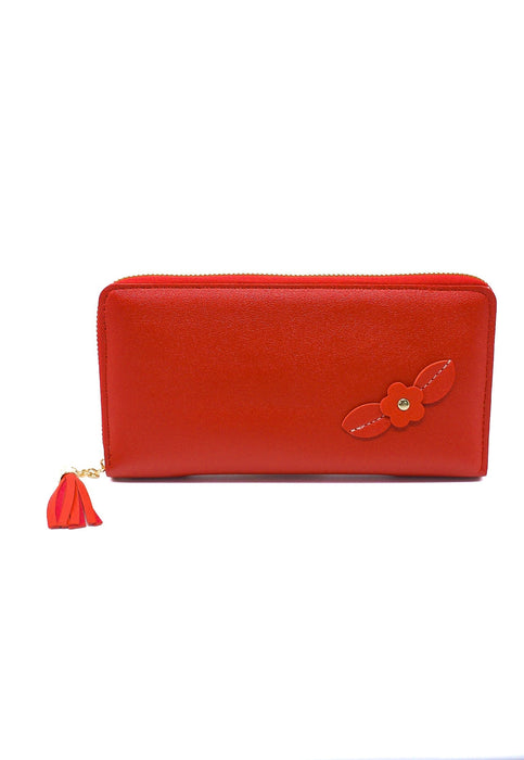 Cartera rectangular de pvc decorada con una flor en colores varios