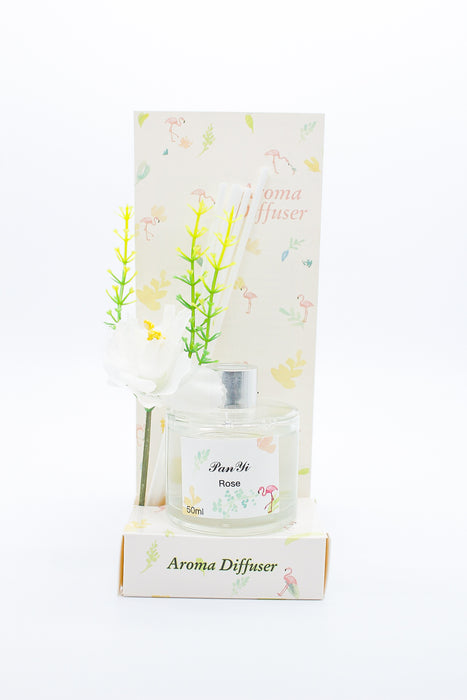 Frasco aromatizante para el hogar con distintos aromas y decoración de flor de tela