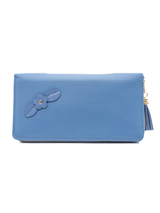 Cartera rectangular de pvc decorada con una flor en colores varios