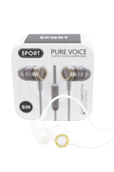 Audifonos alambricos con estuche modelo sport s36 color blanco