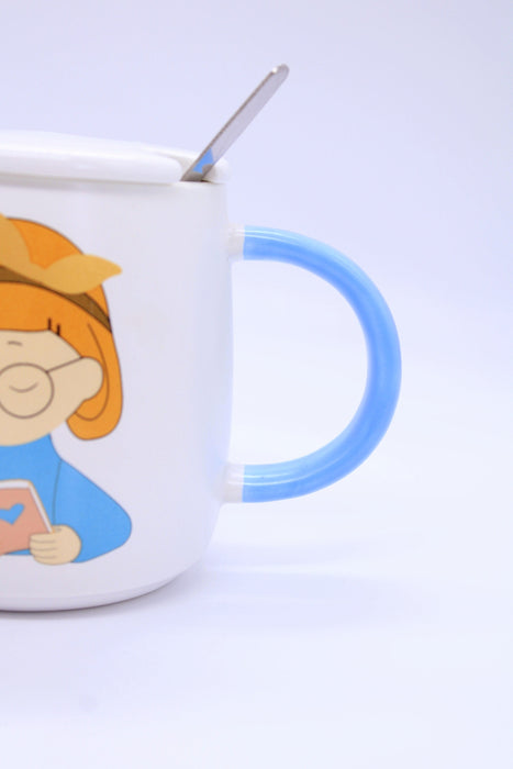 Taza de ceramica con cuchara para cafe colores y diseño momentos magicos