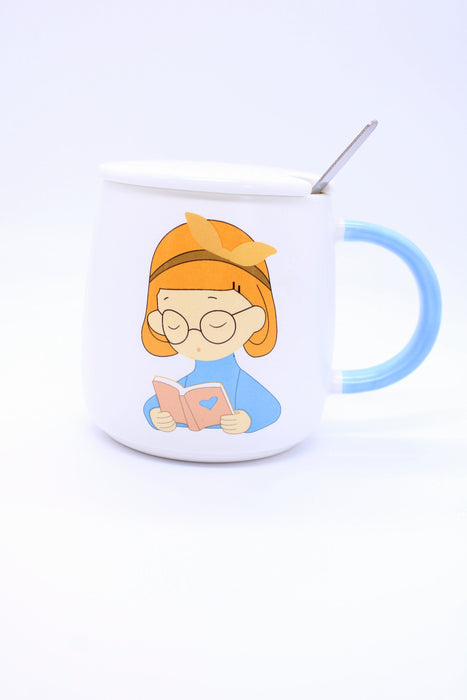 Taza de ceramica con cuchara para cafe colores y diseño momentos magicos