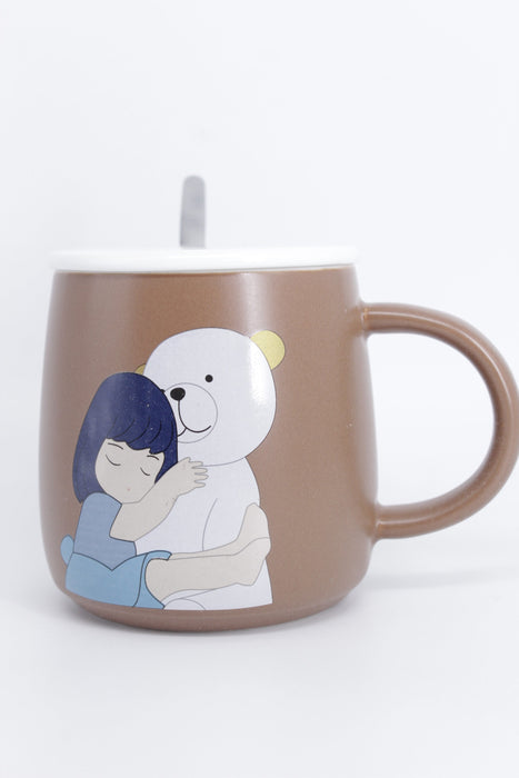 Taza de ceramica con cuchara para cafe colores y diseño momentos magicos