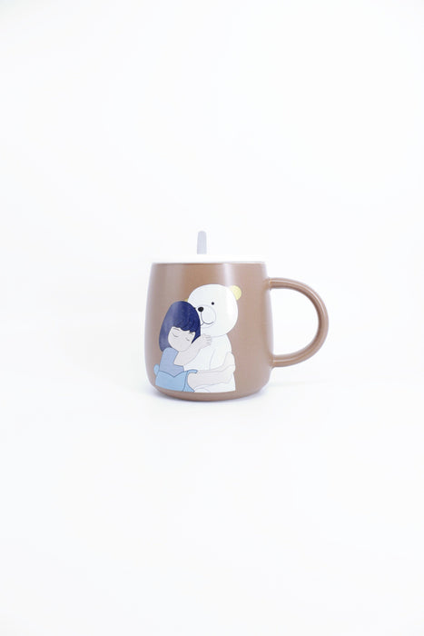 Taza de ceramica con cuchara para cafe colores y diseño momentos magicos