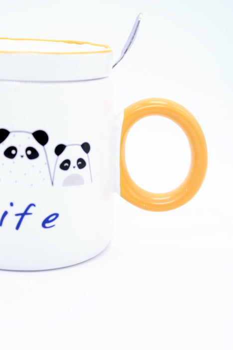 Taza de ceramica para cafe o te con diseño de oso polar y asa en colores varios