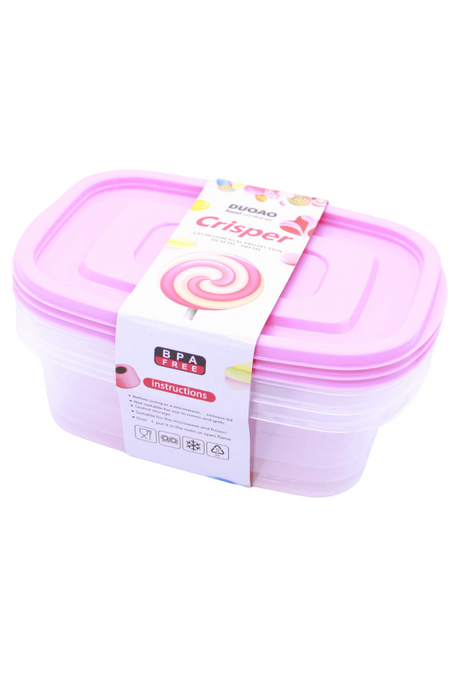 Paquete de tuppers de plástico con tapa a presión colores varios kit con 3 piezas